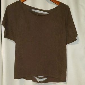 Faux suede shredded top
